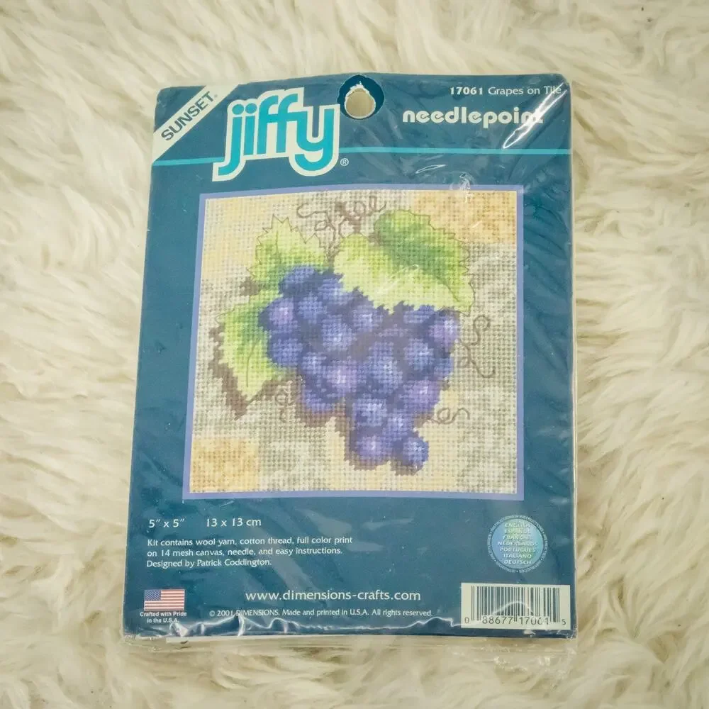 Dimensions Jiffy Grapes On Tile Print Wool Yarn Needlepoint 5 x 5 Square 17061